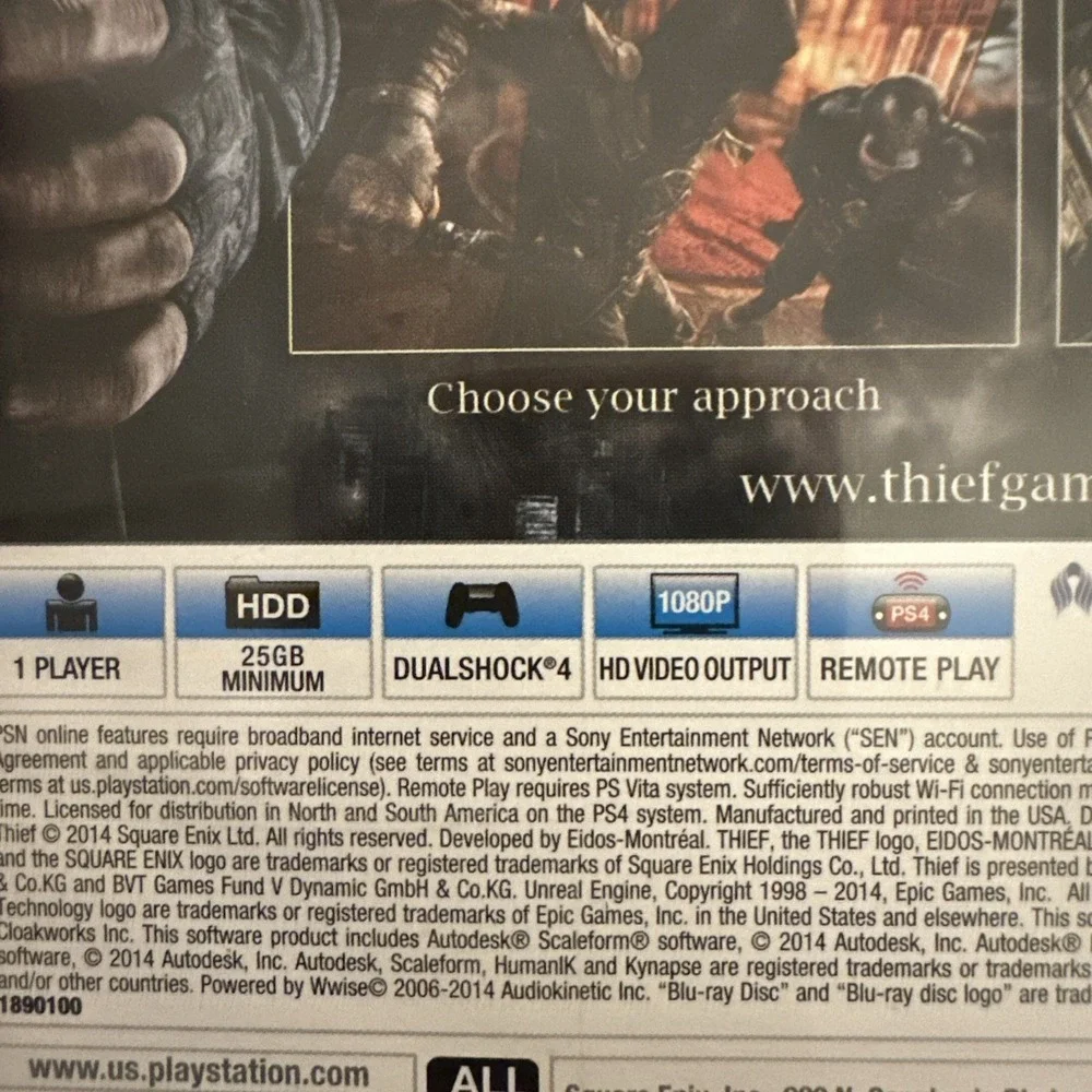 Thief Sony PlayStation 4 PS4 2014 Square Enix Action Adventure CUSA-00252